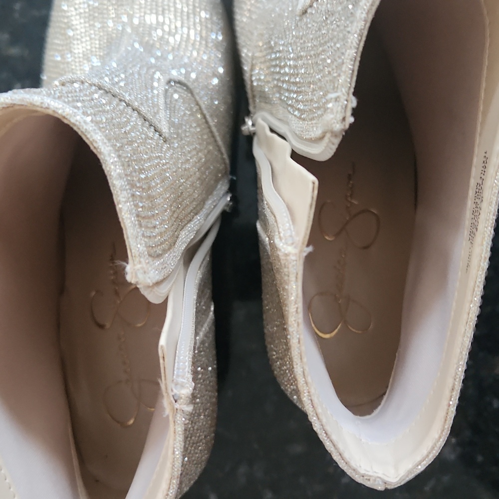 New Gold Sparkles Jessica Simpson Rhinestone Cowboy Booties Size 9.5 - Picture 7 of 9